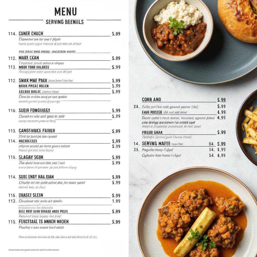 Menü táblán különböző ételek nevei és árai